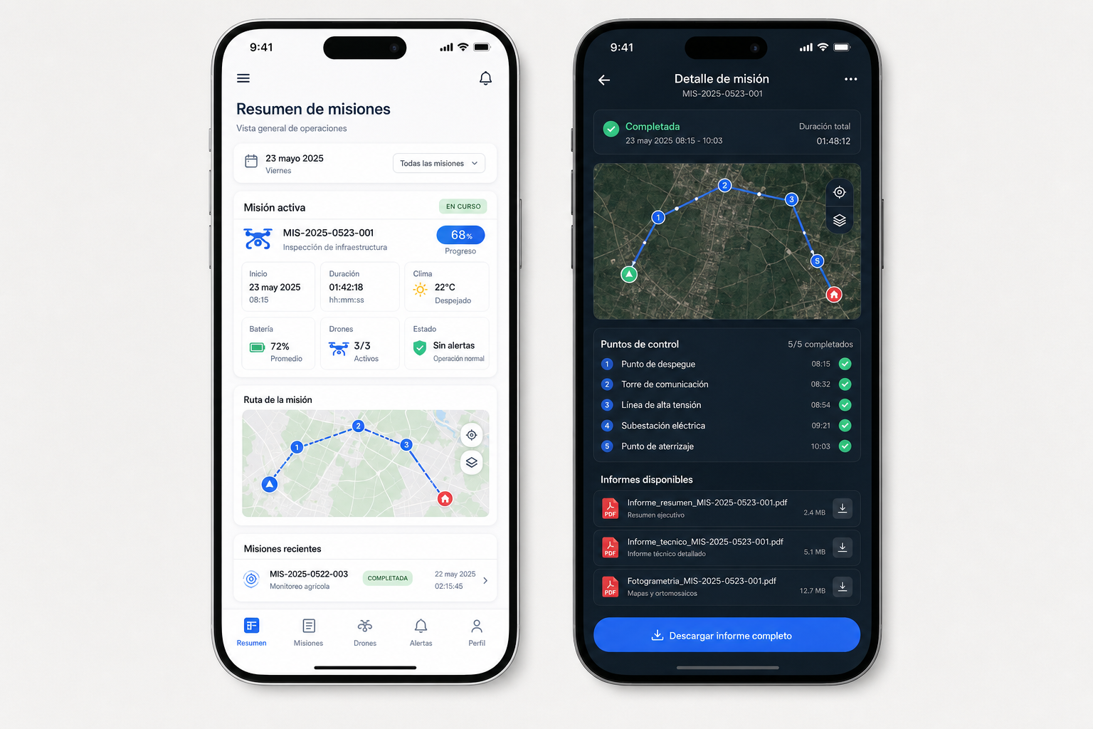Portal móvil para clientes de operaciones con drones